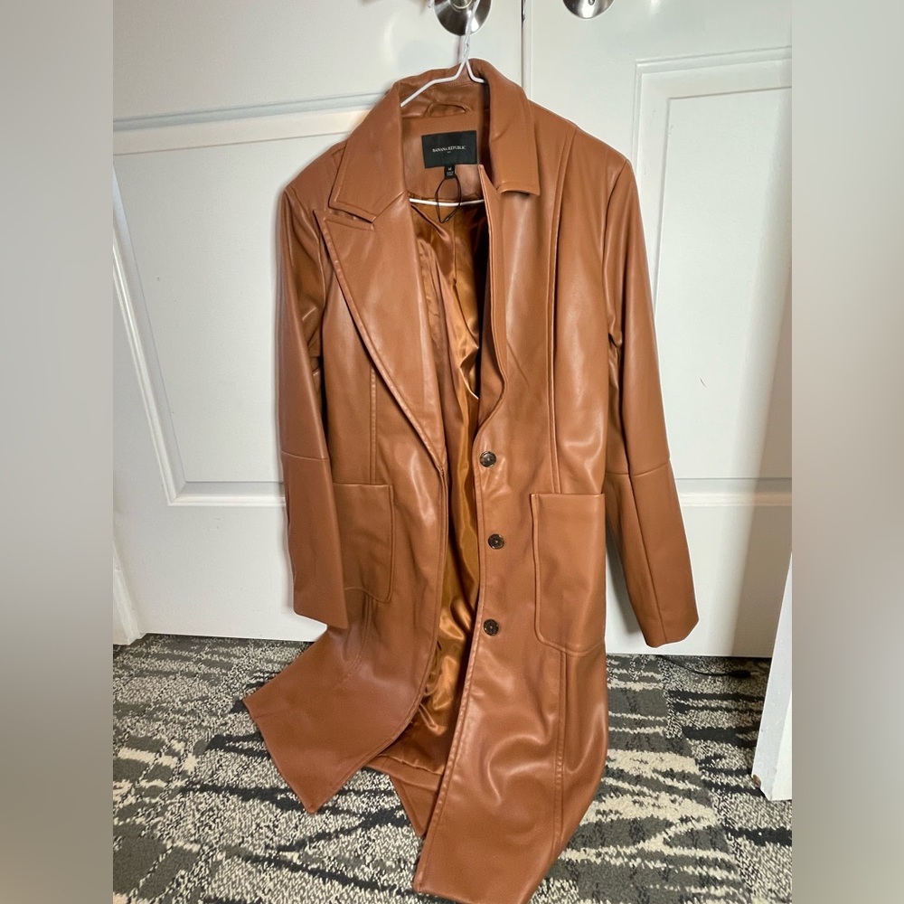 Banana Republic faux leather trench caramel colored